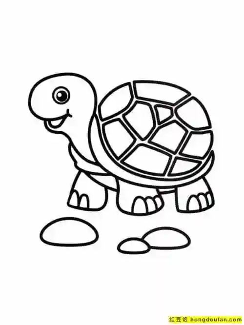 12张带着很多小细节的可爱海龟海底世界涂色简笔画-红豆饭小学生简笔