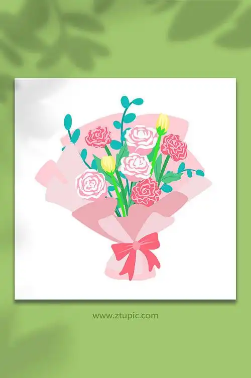 手绘卡通康乃馨花束元素插画