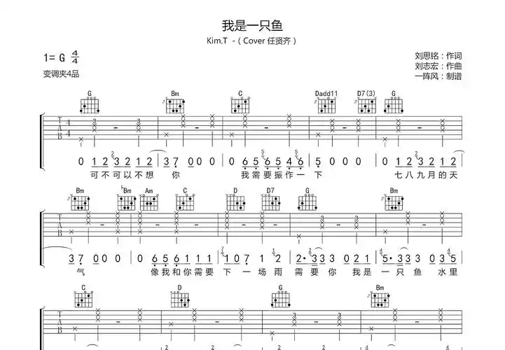 我是一只鱼吉他谱_kim.t_g调弹唱81%翻唱版 - 吉他世界
