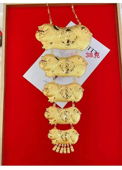 9足金金猪链牌 喜庆 黄金结婚链子 三金送礼 新娘礼物婚嫁婚庆黄金
