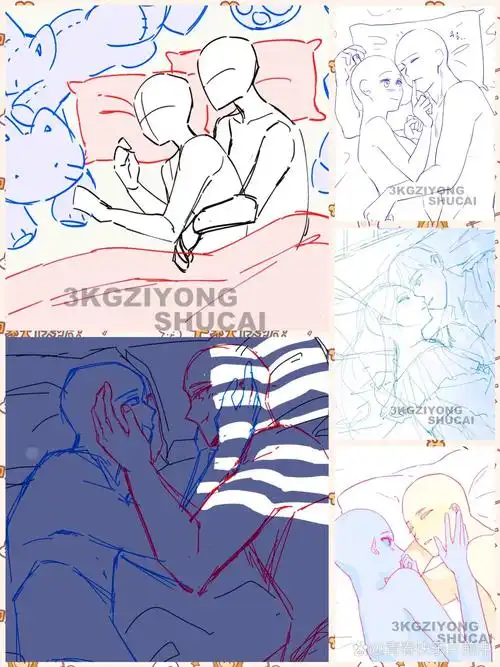 板绘素材‖双人情侣睡姿合集《怀中的你》