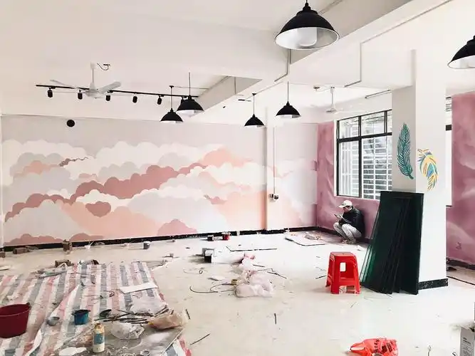 墙体彩绘涂鸦-芭蕾舞蹈室网红少女心十足背景墙