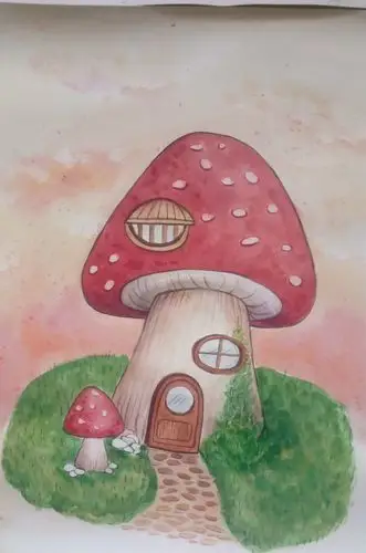 水彩练习奇特的房子