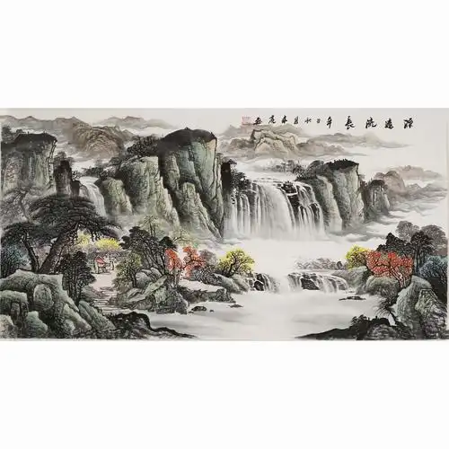 四尺鸿运当头山水画源远流长手绘聚宝盆国画中式客厅装饰画国画