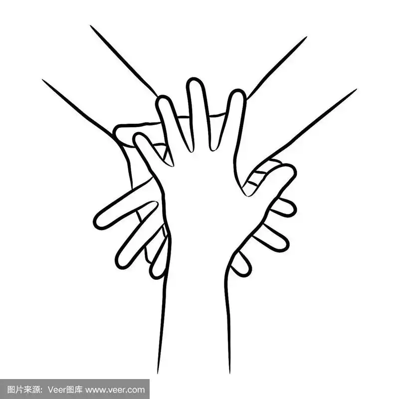 手把不同的人从轮廓黑色笔刷线放在一起不同粗细的白色背景上.