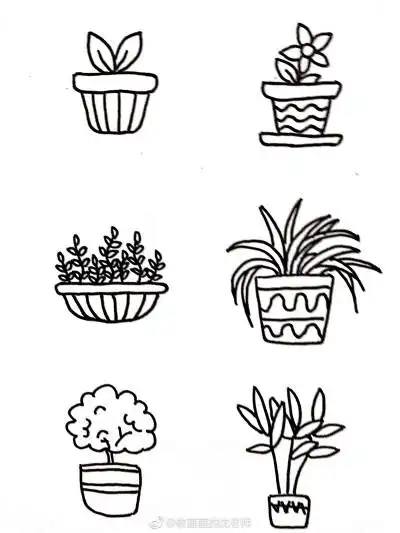 盆栽植物花盆简笔画原创手绘手账素材~ (作者: 教画画的沈老师 )