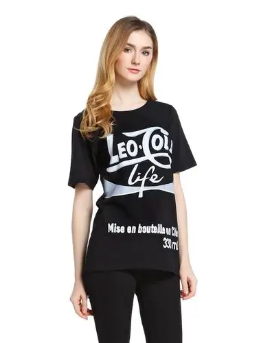 leo studio design女款黑色胶印纯棉t恤