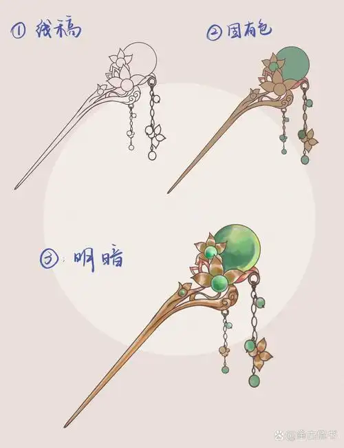 详细古风头饰画法,全过程图 觉得古风头饰太难,但是又不想只临摹的