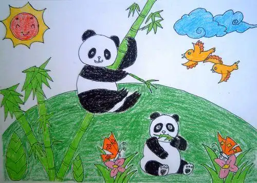 熊猫吃竹子/少儿绘画作品/儿童画/网络美术馆_中国少儿美术教育网