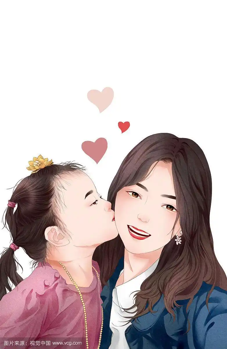 亲吻妈妈的女孩