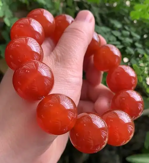 kk宝钰缅甸天然润红玛瑙20cm男士手串国检证书礼盒