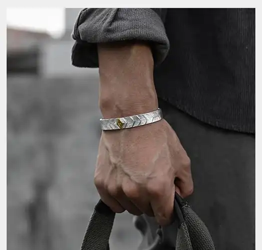 colimida/口力米大 999足银手工錾刻手镯男士复古个性原创设计菱形