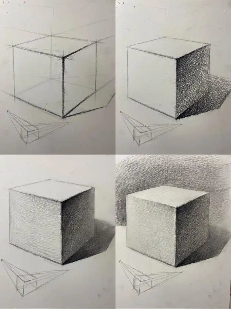 第1节 《正方体》 基础素描步骤图.#创作灵感 #素描几何 - 抖音