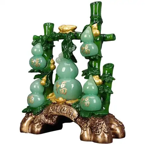 招财玉石葫芦摆件五福福临门福禄寿喜财工艺品风水摆件