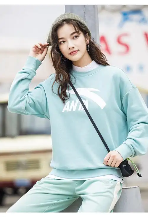 安踏卫衣女长袖外穿2022新款春季t恤休闲女装官方旗舰运动上衣ab6610