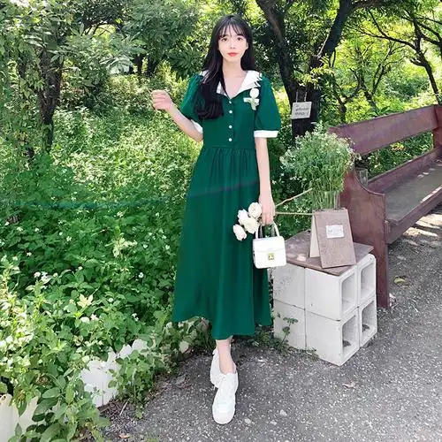 实拍2022年新款大码胖mm法式复古郁金香连衣裙女夏季高