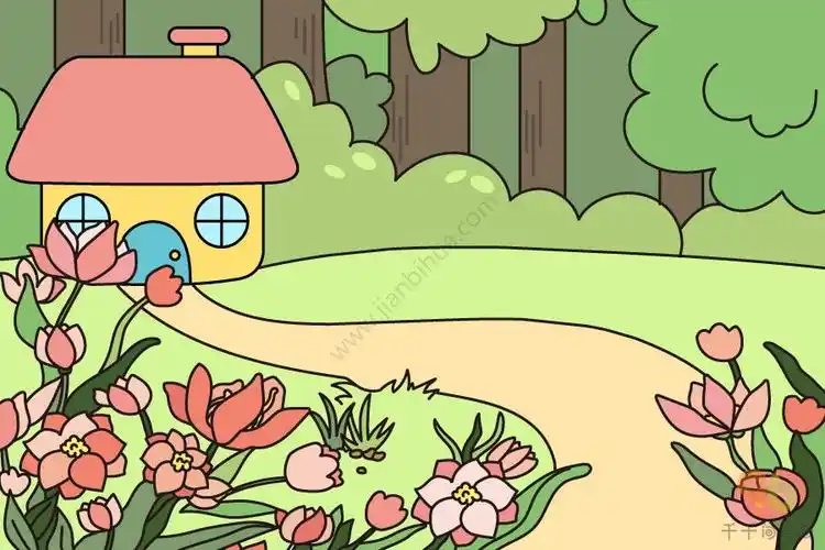 森林郊游简笔画