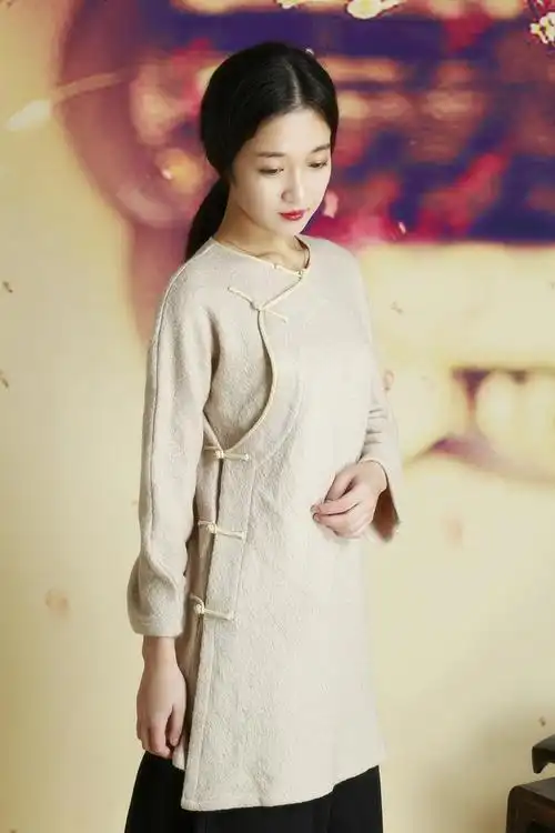 由俭之落霞孤鹜 羊毛大襟盘扣汉服上衣可做连衣裙秋冬唐装内搭款