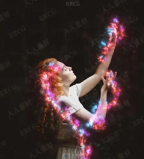 彩色发光特效围绕人像艺术图像处理特效ps动作