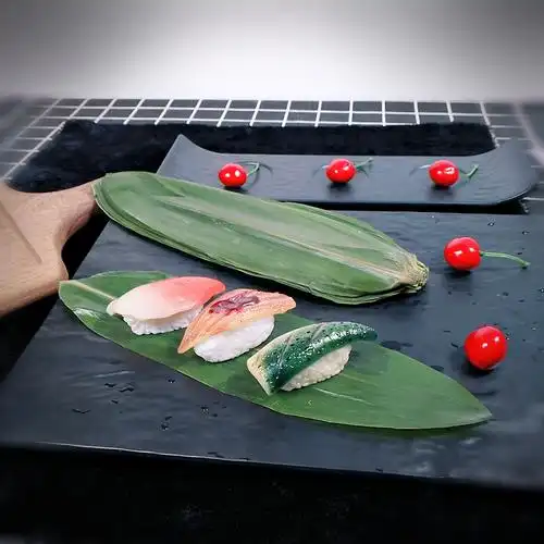 日韩料理刺身装饰草竹叶寿司竹叶子摆盘装饰冬叶天然竹叶盖饭装饰_双