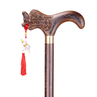 拐杖老人拐棍老人防滑手杖龙头拐杖老年轻便实木头四脚角拐扙 葫芦款