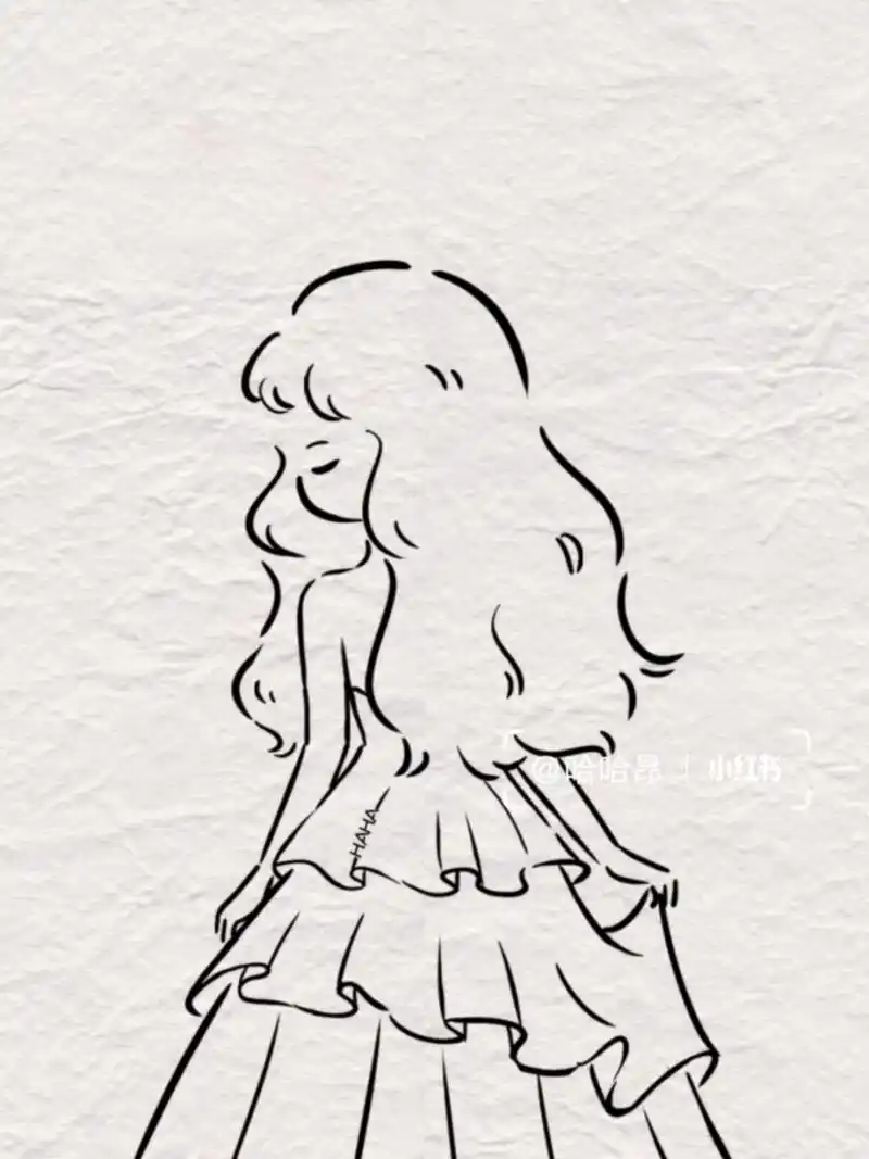 好久没有画背影啦,附一张新画的过程分享～ 	 简笔画|背影|女生|治愈