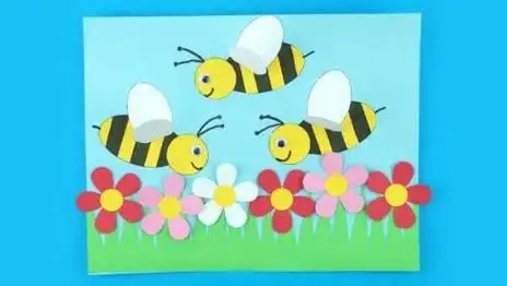 用卡纸制作勤劳的蜜蜂剪纸贴画 蜜蜂手工贴画制作教程刺猬剪纸粘贴画