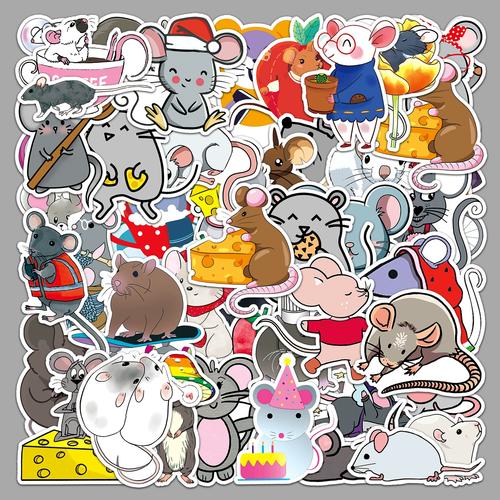 50张老鼠十二生肖啮齿动物防水q版涂鸦装饰自行车手账咕卡diy贴纸