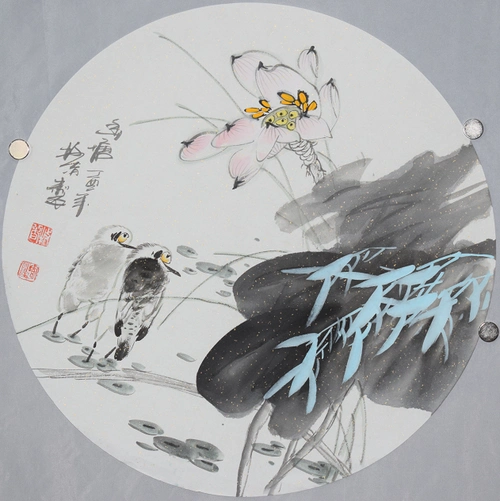 石老师现代作家写意画团扇花鸟_花鸟_国画_装饰作品_园圆堂