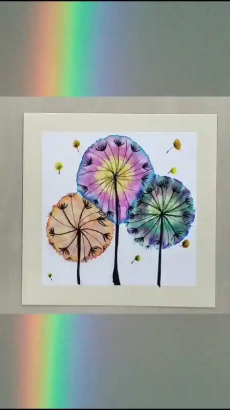 再来一个宣纸点水画,炫彩蒲公英画起来-度小视
