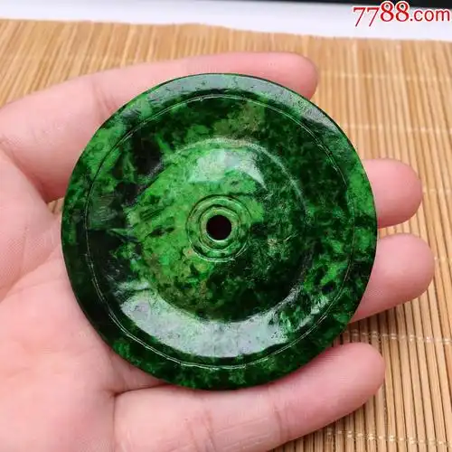 天然翡翠a货老坑花青复古平安扣水润精雕玉吊坠挂件