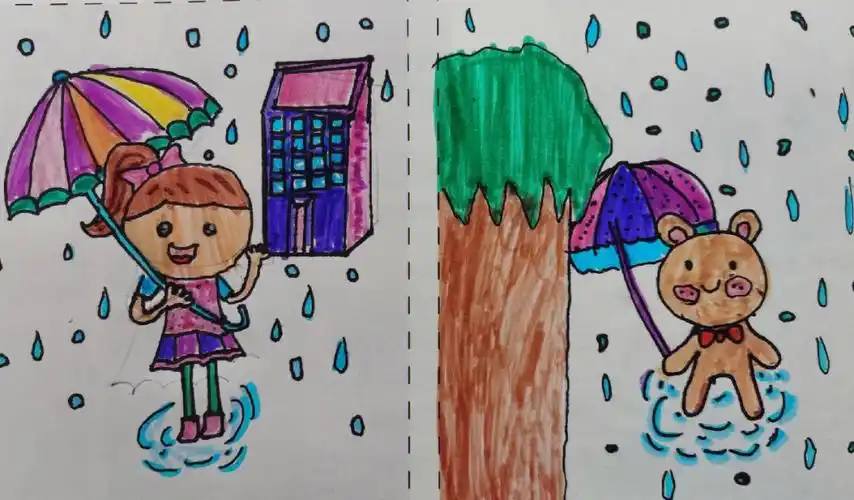 学生作品  #一年级上册美术  #人教版  #美术  #下雨啦