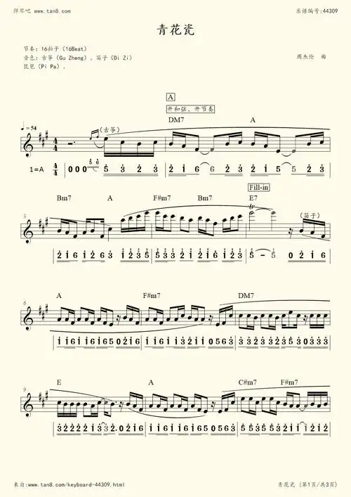 电子琴谱青花瓷