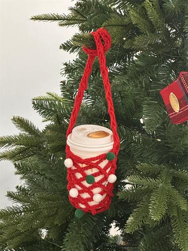 阿宝-自制圣诞球球红色手工钩针杯套奶茶保温杯水杯套新年