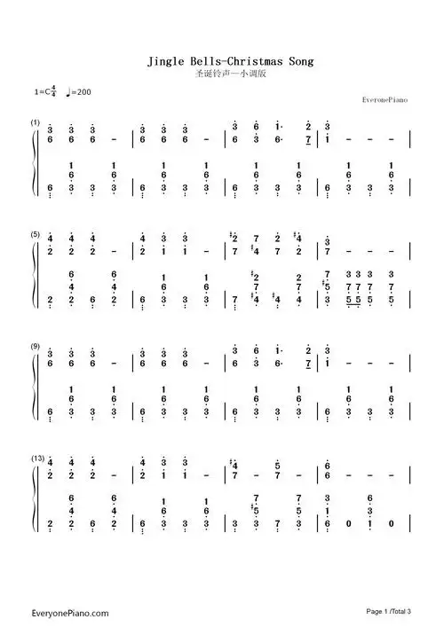铃儿响叮当小调版jinglebells圣诞歌曲双手简谱预览1