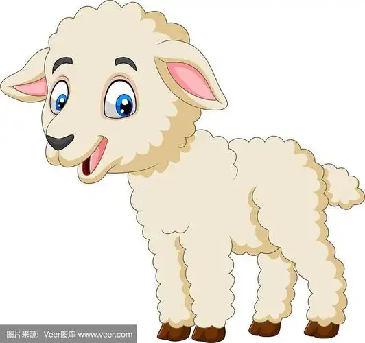 卡通快乐的羔羊孤立在白色的背景