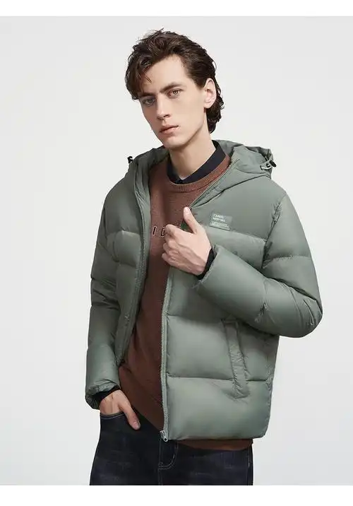 骆驼camel男装冬季连帽石墨烯羽绒服男士短款保暖厚外套服潮灰绿m