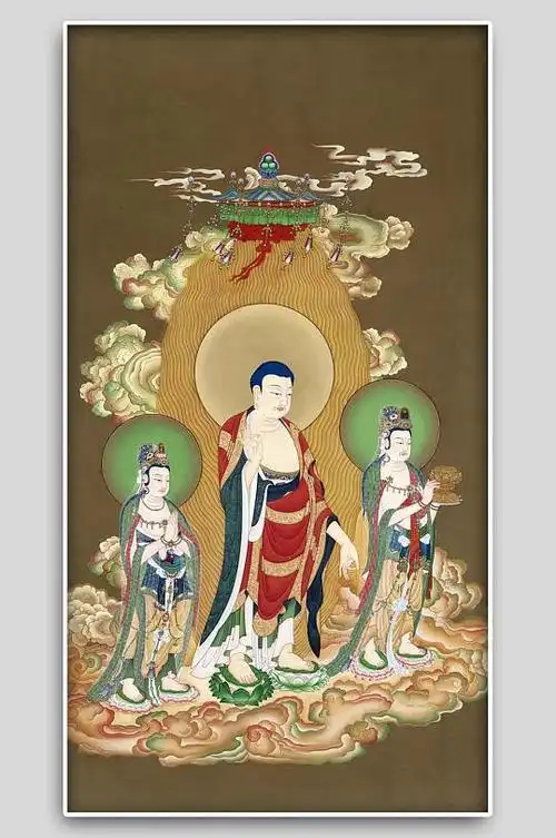 西方三圣图佛画唐卡