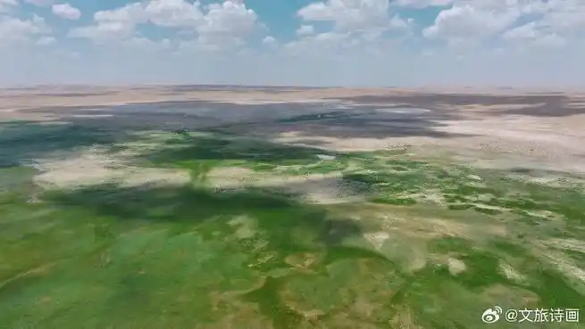 巴丹吉林沙漠边缘的荒草湖