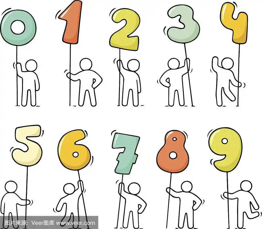 卡通图标集素描小人与数字.