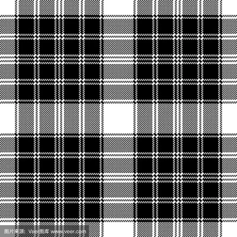 经典像素格纹黑白无缝图案