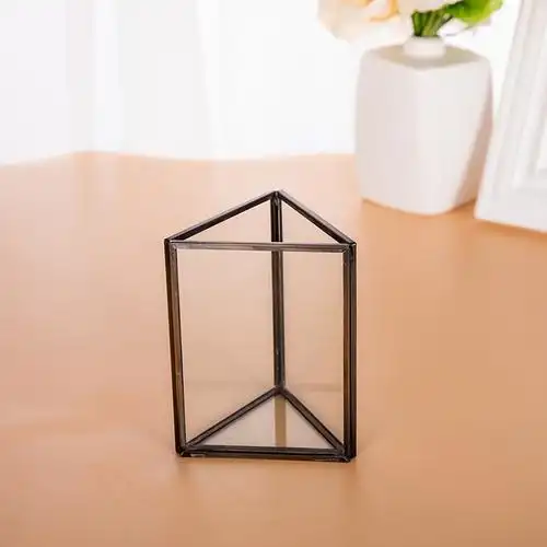 欧式复古铜色桃心边框玻璃收纳笔筒仿旧青古铜三棱柱无盖笔筒组合