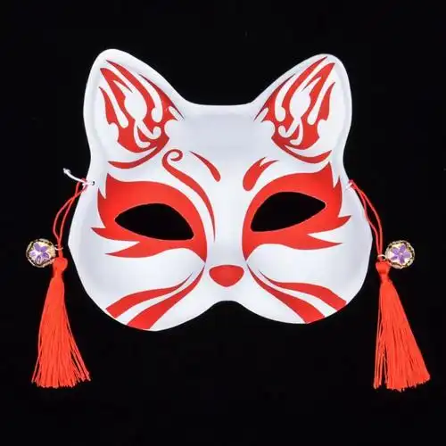 半脸猫狐狸面具 手绘抖音同款日式和风动漫男 女儿童派对舞会用品