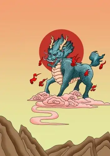 竖幅踏云麒麟 插画