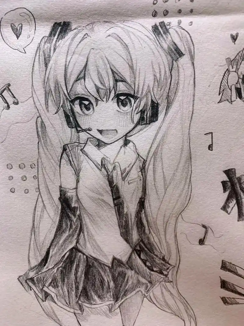 初音未来 #绘画#miku#手绘 新年快乐呐 - 抖音