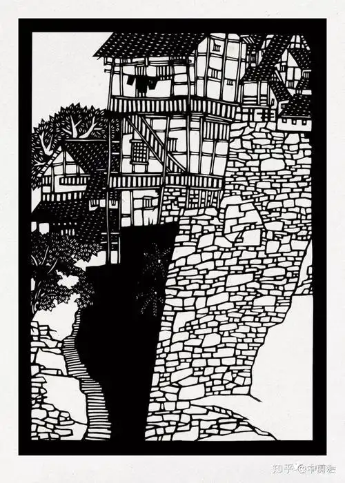 重庆吊脚楼剪纸欣赏