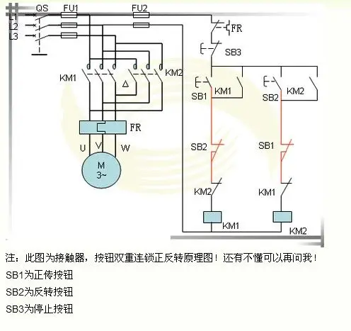 380搅拌机接触器接法,建筑工地用的,那种按钮控制的,互锁的,最好能给