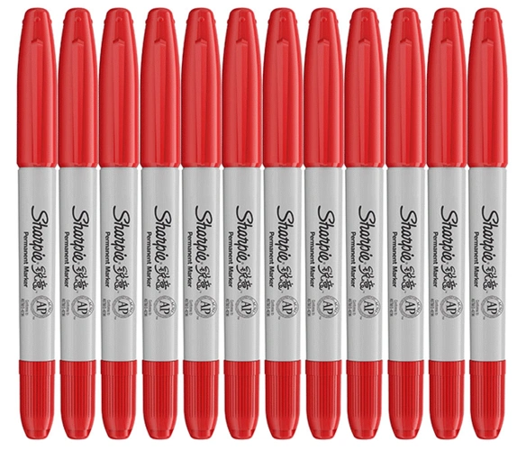 sharpie/三福 马克笔/记号笔 双头红色12支装 防褪色