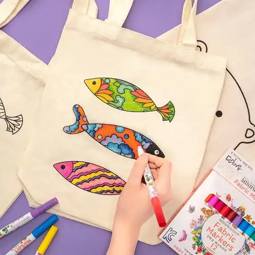 韩式简约手绘创意diy手提袋儿童手工制作帆布包环保耐用中号布袋