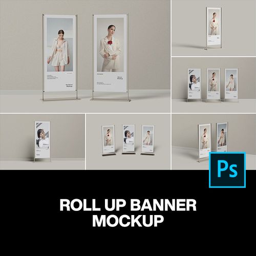 6款易拉宝海报架展架广告牌立牌设计贴图ps样机素材展示效果图